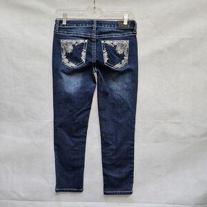 Zco Embellished Capri Denim Jeans White Stitching Size 5